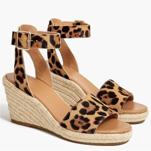 New J Crew Leopard Calfhair Wedge Espadrilles NWOT Size 7,5